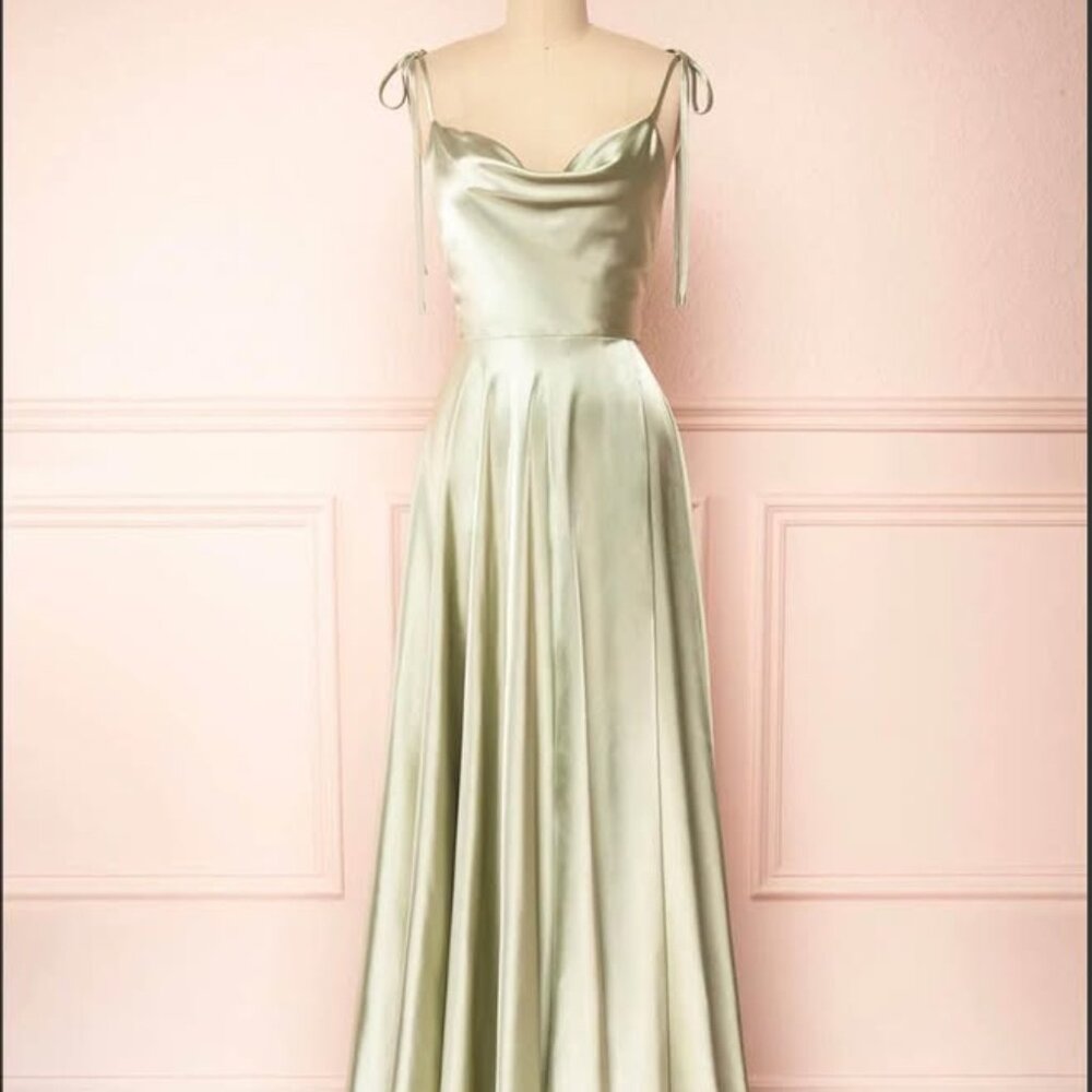 Sage Cowl Neck Satin Maxi Dress Bridesmaid Dress